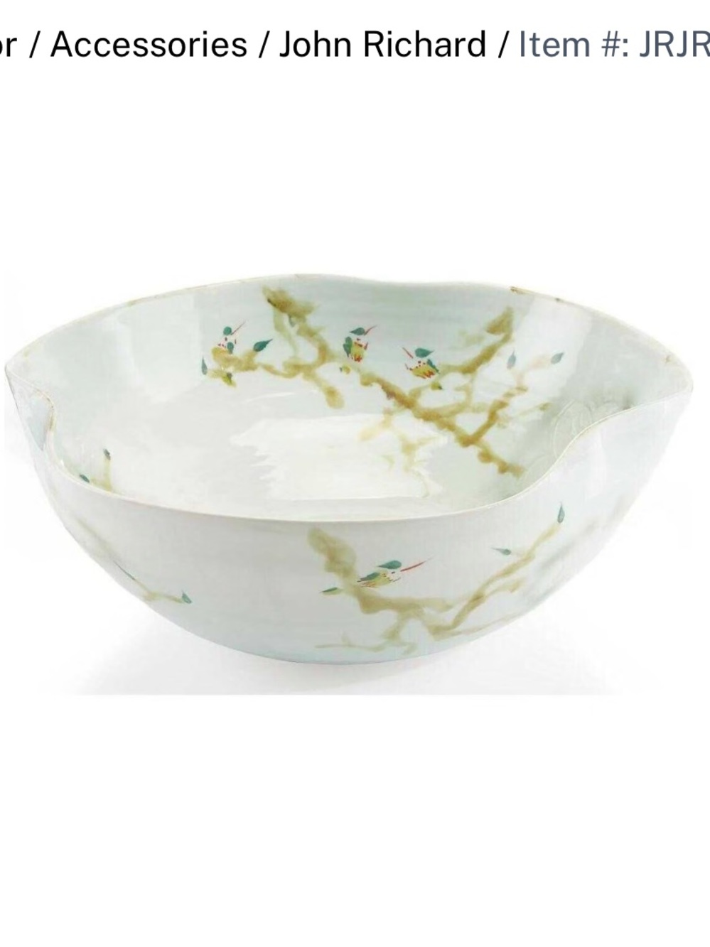 John Richard Curled-Rim Porcelain Decorative Bowl in Greens and Yellows